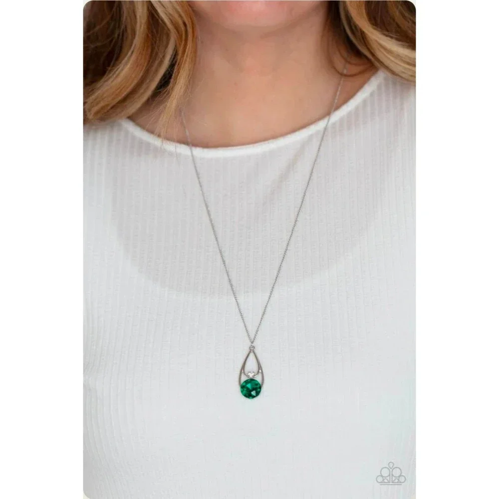 Paparazzi Gala Gleam Green Gemstone Silver Necklace - NWT Elegant